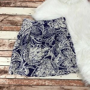 Ann Taylor LOFT Women's Batik Leaf Pattern Above Knee Skirt Sz 4 Purple Linen